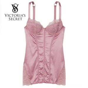 VS stretch satin and lace corset slip dress. Mauve. Sz L